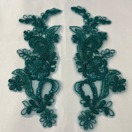 Beaded Corded Floral Lace Applique