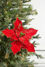 13” x 12" Red & Green Velvet Poinsettia Stem