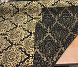 Cleopatra Chenille Damask Print Polyester Fabric - Black/Gold Damask, 56" Width (1 Yard)