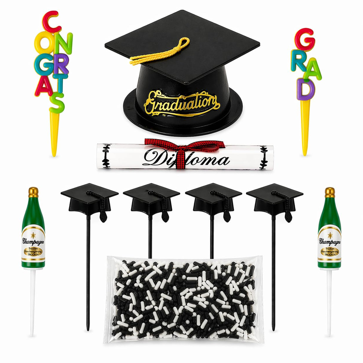 Oasis Supply, Graduation Cake Decorating Kits with Sprinkles (Various Color Grad Caps)