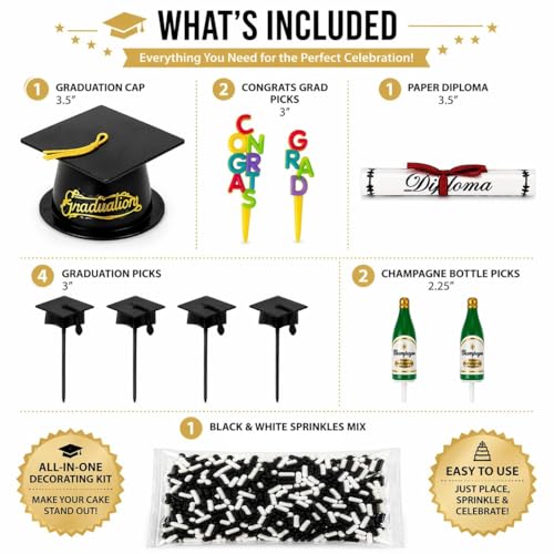 Oasis Supply, Graduation Cake Decorating Kits with Sprinkles (Various Color Grad Caps)