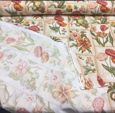 Botanic Garden In Botanical Mount Vernon 100 Percent Cotton Fabric - Floral, Tropical Botanical, Beige/Green/Red, 54" Width (1 Yard)