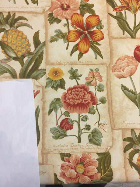 Botanic Garden In Botanical Mount Vernon 100 Percent Cotton Fabric - Floral, Tropical Botanical, Beige/Green/Red, 54" Width (1 Yard)