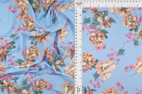 1 Yard Vintage Floral Knit Fabric Soft Stretch Flower Print, 58/60" Wide