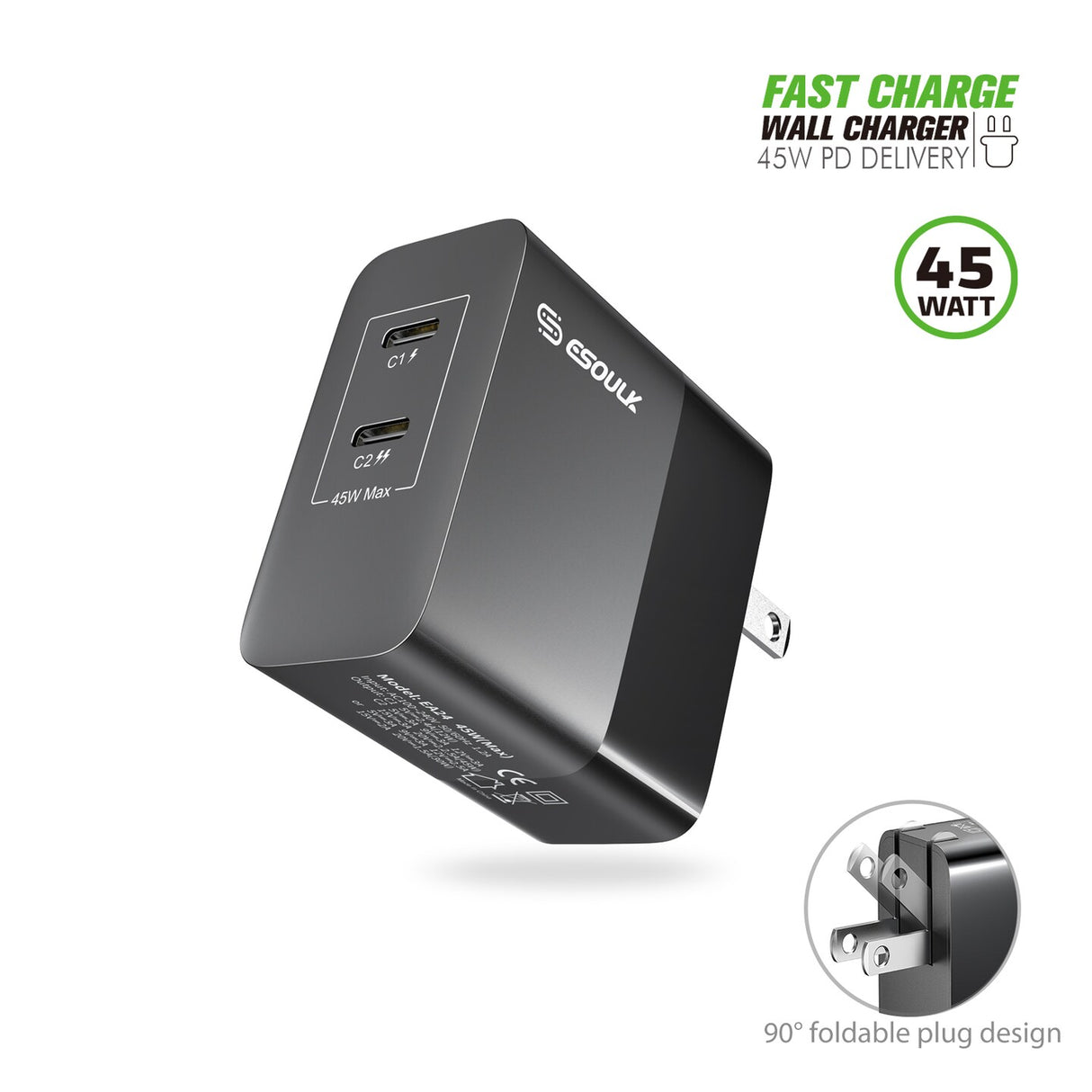 45W PD Dual Type-C Fast Wall Charger (12/48) - 3 COUNT