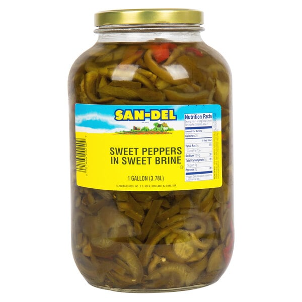 B&G San Del 1 Gallon Jar Cut Sweet Peppers with Sweet Brine - 4/Case