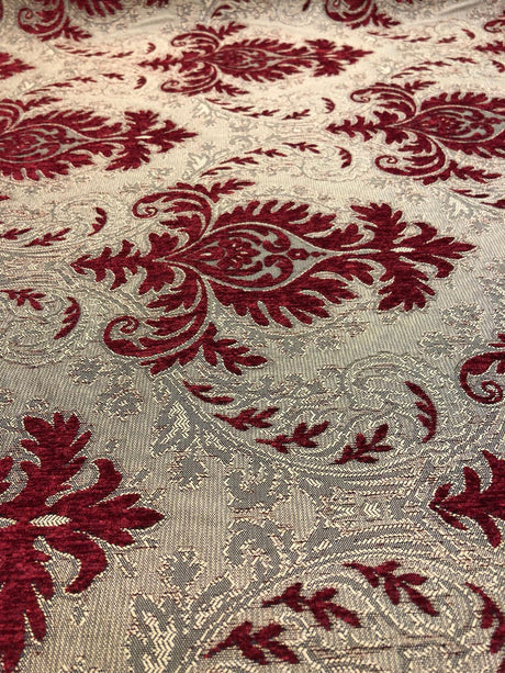 Sabrina Ruby Damask Chenille Fabric - Ruby Damask Pattern, 59" Width (1 Yard)