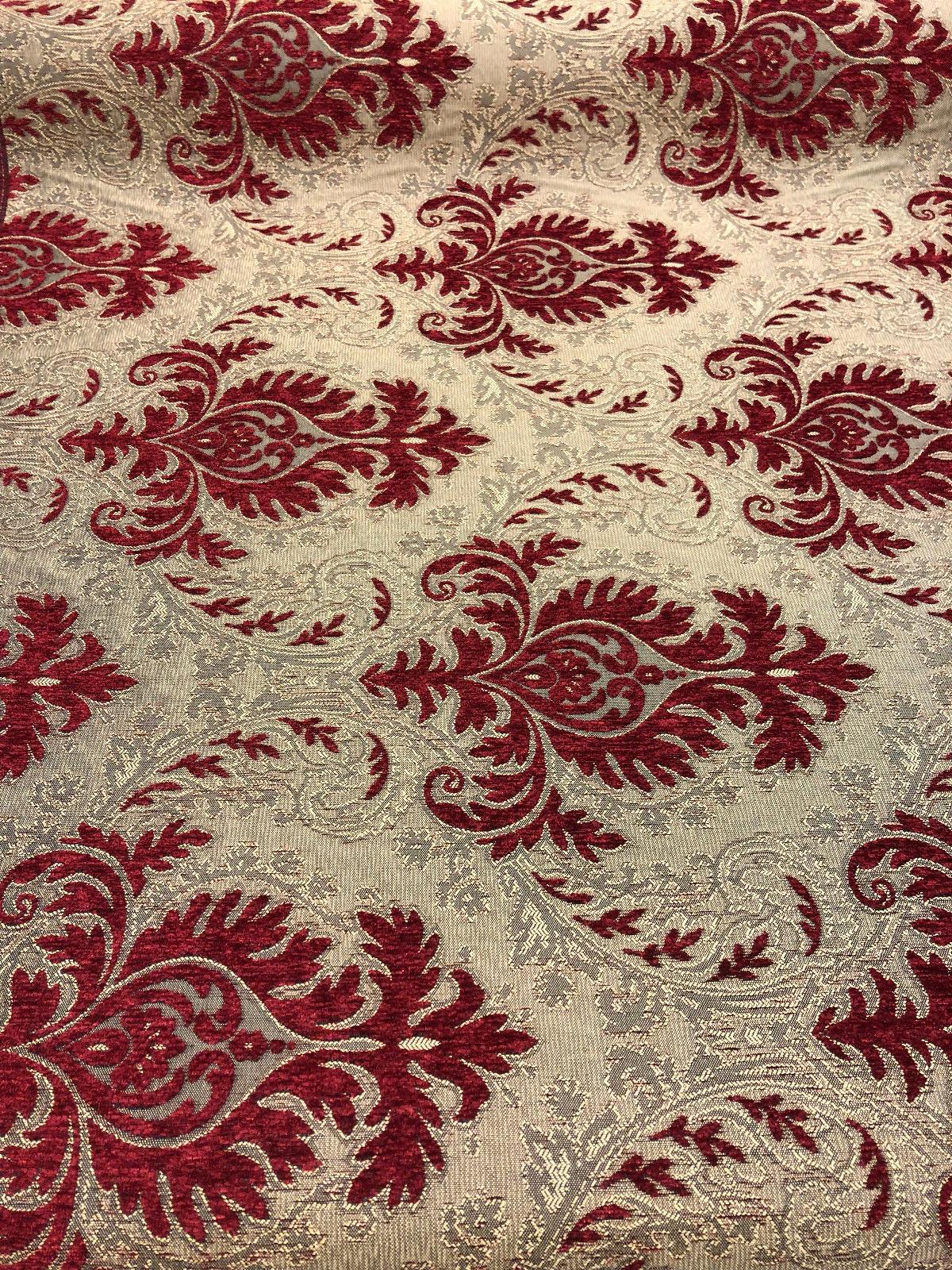Sabrina Ruby Damask Chenille Fabric - Ruby Damask Pattern, 59" Width (1 Yard)