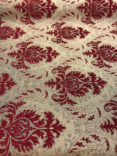 Sabrina Ruby Damask Chenille Fabric - Ruby Damask Pattern, 59" Width (1 Yard)