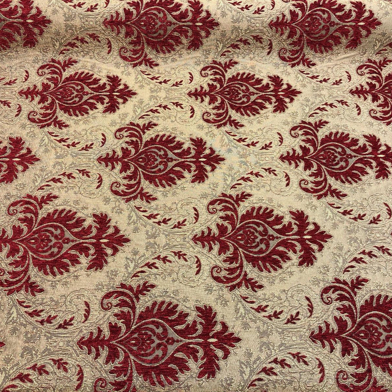 Sabrina Ruby Damask Chenille Fabric - Ruby Damask Pattern, 59" Width (1 Yard)