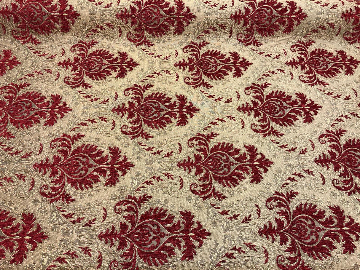 Sabrina Ruby Damask Chenille Fabric - Ruby Damask Pattern, 59" Width (1 Yard)