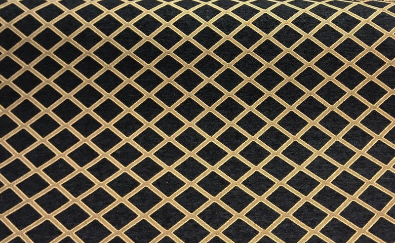 Black Gold Diamond Damask Chenille Upholstery Fabric - Black And Gold Damask, 56" Width (1 Yard)