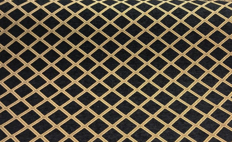 Black Gold Diamond Damask Chenille Upholstery Fabric - Black And Gold Damask, 56" Width (1 Yard)