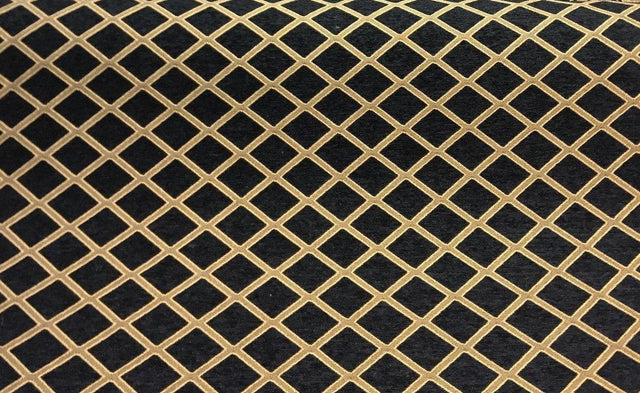 Black Gold Diamond Damask Chenille Upholstery Fabric - Black And Gold Damask, 56" Width (1 Yard)