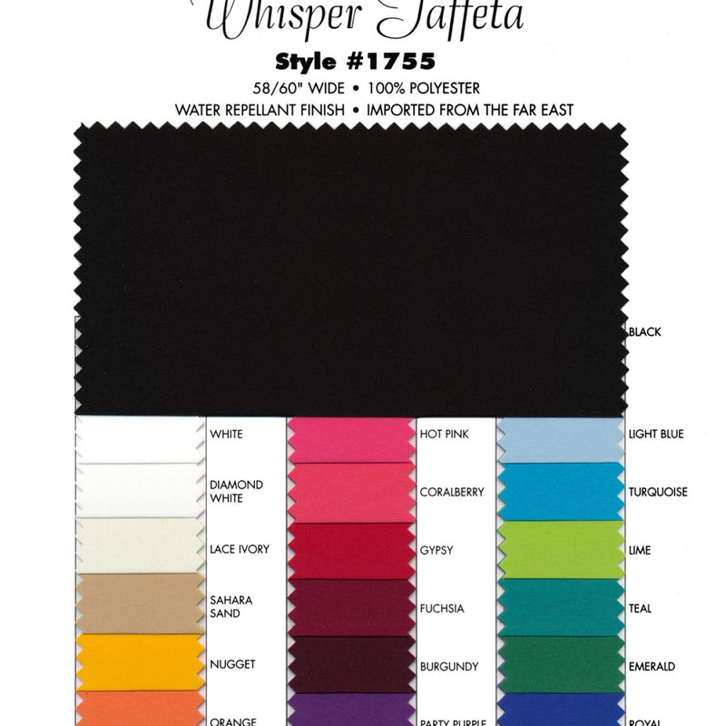 Whisper Taffeta Polyester Fabric - Dull Non-Crispy, Multiple Colors, Folded On Board Or Rolled On Tube