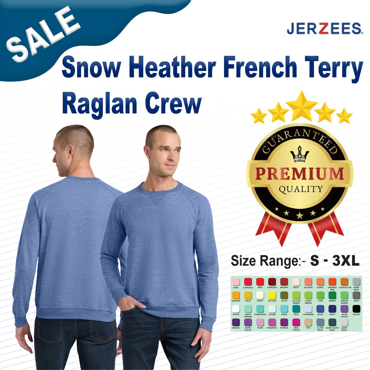JERZEES® Snow Heather French Terry Raglan Crew