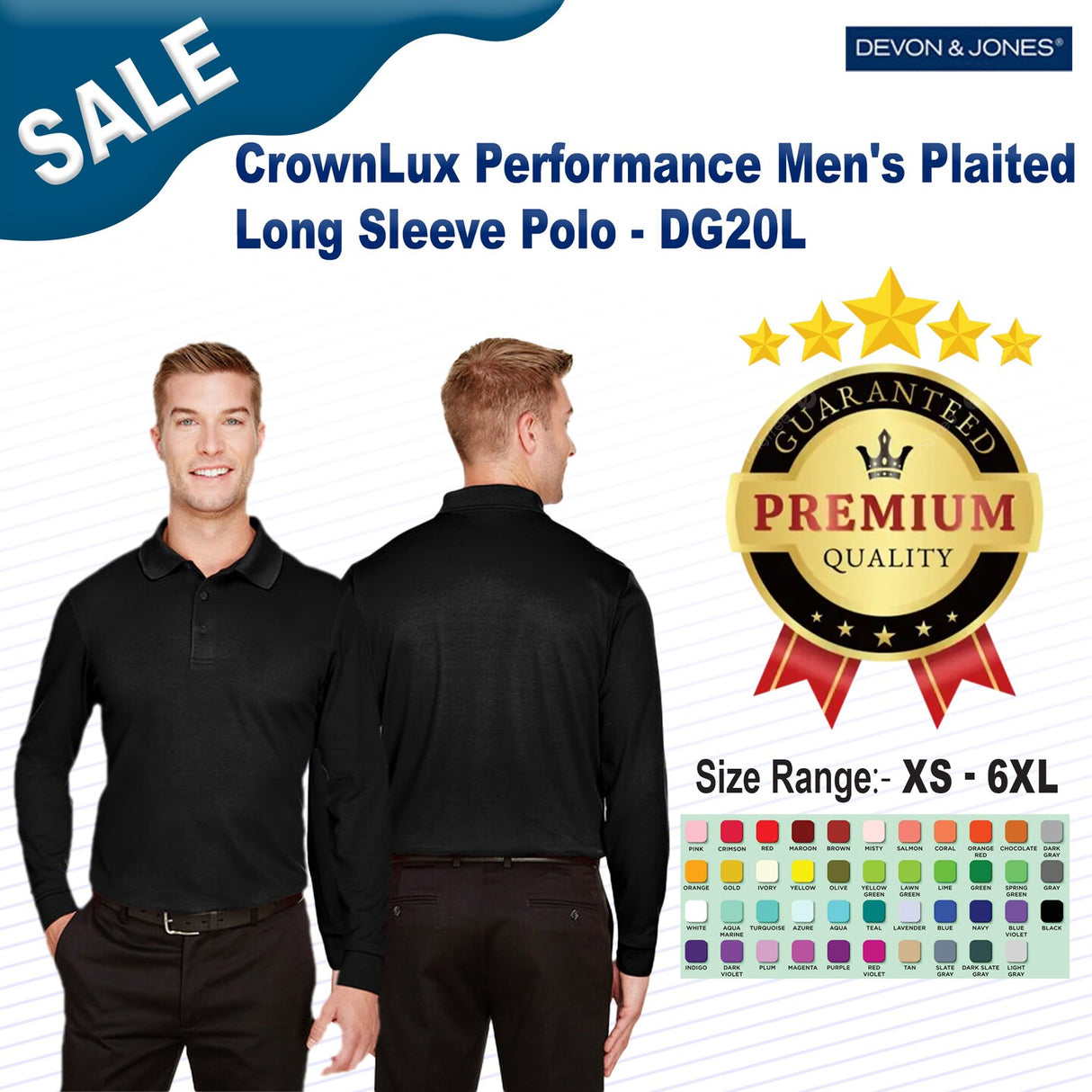 Devon & Jones® CrownLux Performance Men's Plaited Long Sleeve Polo