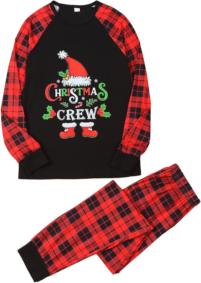 Christmas Outfits Pajamas Sets Letter Plaid Print Tops Pants Jumpsuit