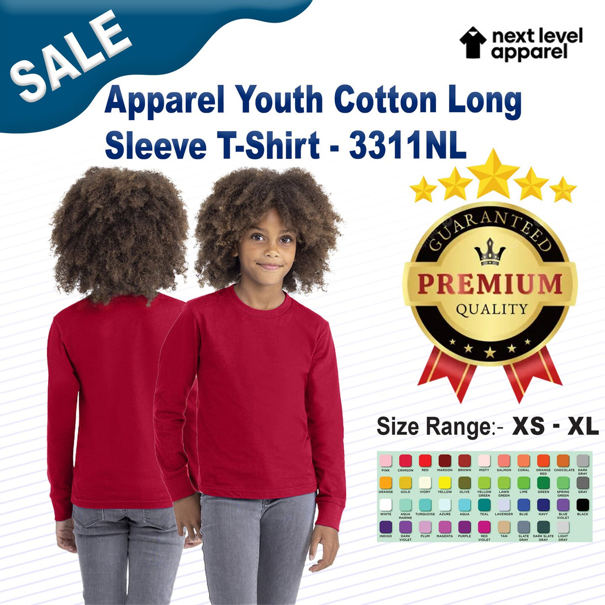 Next Level® Apparel Youth Cotton Crewneck Long Sleeve T-Shirt