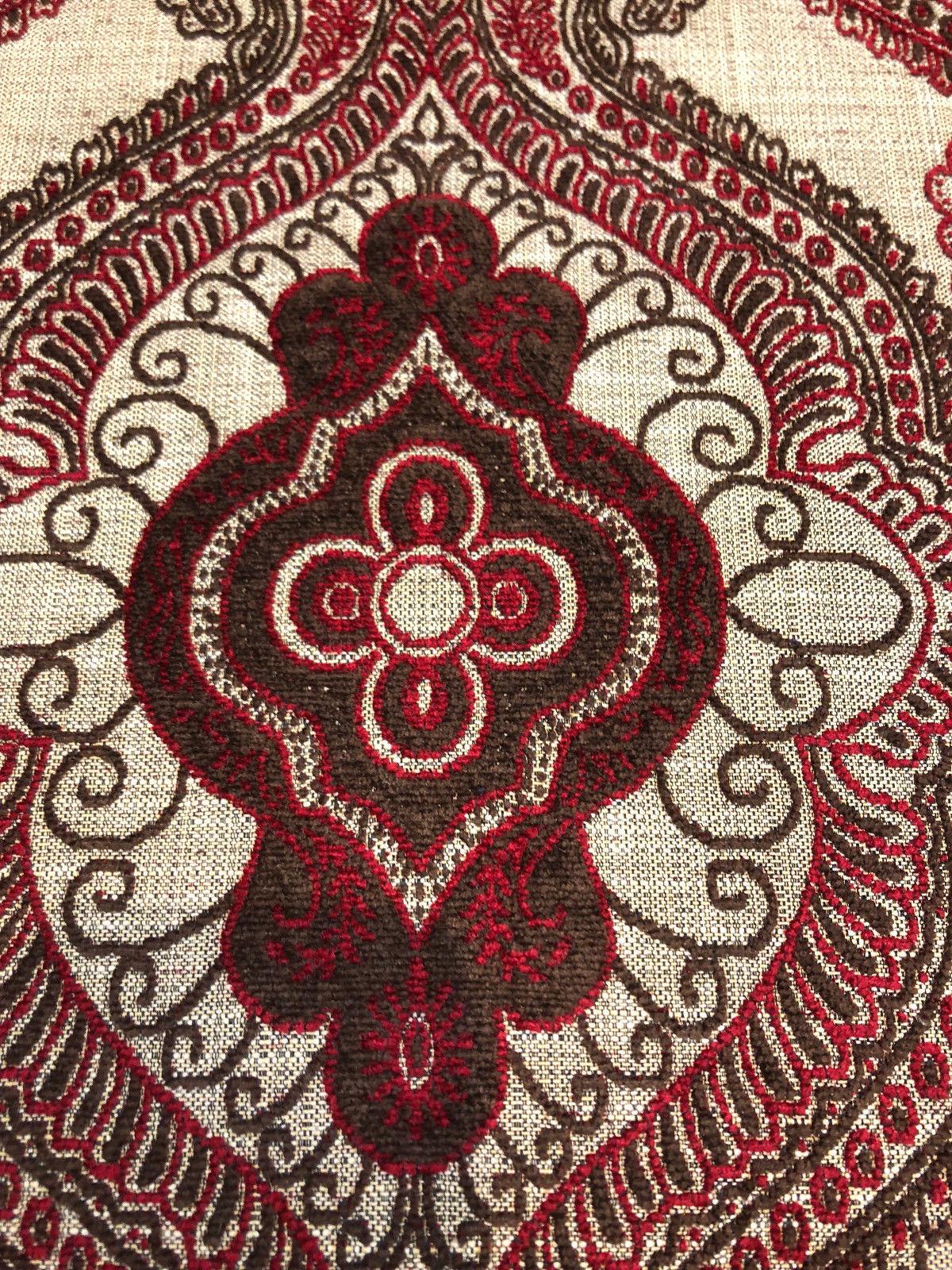 Fabricut Sardinia Chenille Upholstery Fabric - Ruby, Very Heavyweight, 54" Width, 13.5" Horizontal Repeat, 18.5" Vertical Repeat (1 Yard)