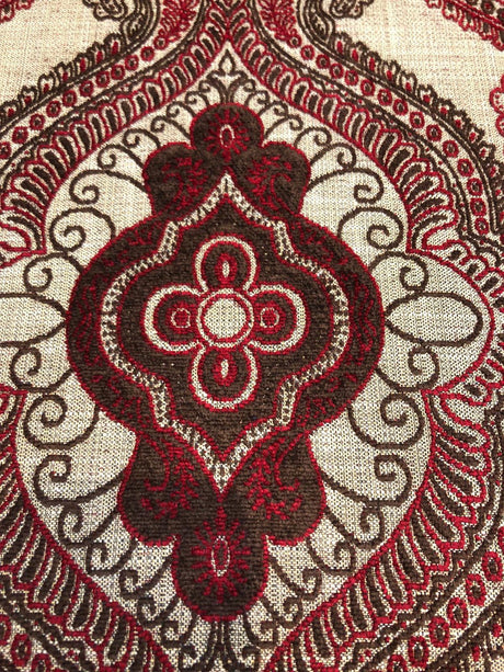 Fabricut Sardinia Chenille Upholstery Fabric - Ruby, Very Heavyweight, 54" Width, 13.5" Horizontal Repeat, 18.5" Vertical Repeat (1 Yard)