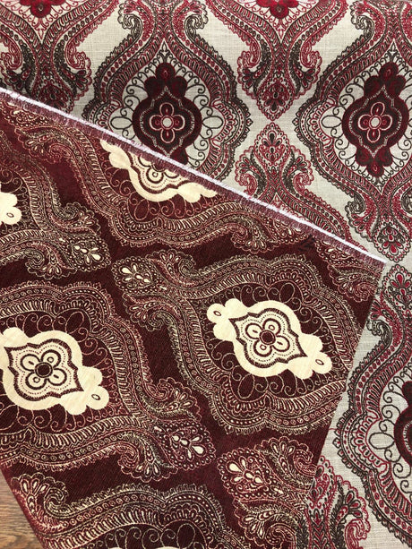 Fabricut Sardinia Chenille Upholstery Fabric - Ruby, Very Heavyweight, 54" Width, 13.5" Horizontal Repeat, 18.5" Vertical Repeat (1 Yard)