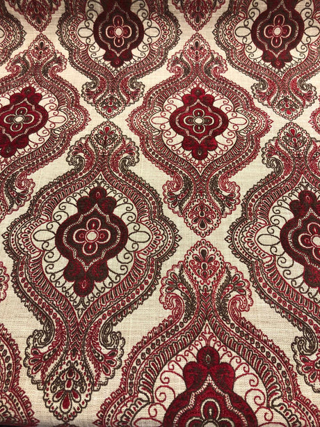 Fabricut Sardinia Chenille Upholstery Fabric - Ruby, Very Heavyweight, 54" Width, 13.5" Horizontal Repeat, 18.5" Vertical Repeat (1 Yard)