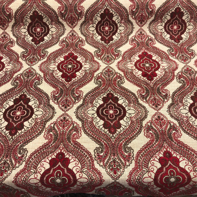 Fabricut Sardinia Chenille Upholstery Fabric - Ruby, Very Heavyweight, 54" Width, 13.5" Horizontal Repeat, 18.5" Vertical Repeat (1 Yard)