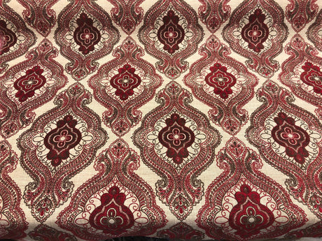 Fabricut Sardinia Chenille Upholstery Fabric - Ruby, Very Heavyweight, 54" Width, 13.5" Horizontal Repeat, 18.5" Vertical Repeat (1 Yard)