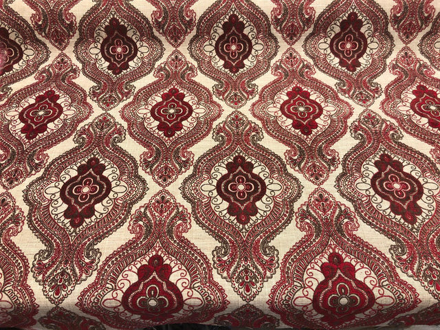 Fabricut Sardinia Chenille Upholstery Fabric - Ruby, Very Heavyweight, 54" Width, 13.5" Horizontal Repeat, 18.5" Vertical Repeat (1 Yard)