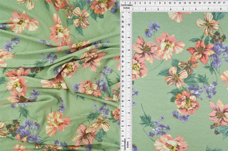 1 Yard Vintage Floral Knit Fabric Soft Stretch Flower Print, 58/60" Wide