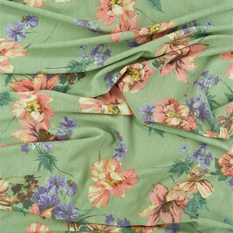 1 Yard Vintage Floral Knit Fabric Soft Stretch Flower Print, 58/60" Wide