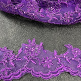 Beaded Corded Lace Trimming Polyester Fabric - Floral Scalloped Edge, 2.75" Width (1 Yard)