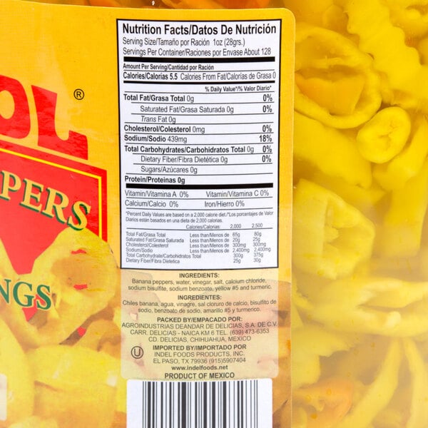 Del Sol 1 Gallon Hot Banana Peppers - 4/Case