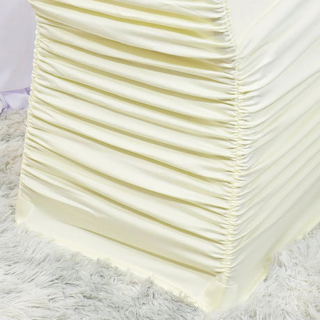 1 Piece Ivory Rouge Chair Cover, Elegant Ruffled Spandex Banquet Chair Wrap