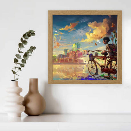 9.75" x 9.75" ओक इफ़ेक्ट डीप पिक्चर फ्रेम, एसिड-फ्री मैट, प्लास्टिक फ्रंट, दीवार या टेबलटॉप डिस्प्ले के साथ