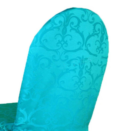 1 Funda para silla de banquete de poliéster jacquard damasco Chopin color turquesa Versailles