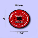 Betallic Congrats Graduation Party Red School Colors Paper Banquet Plates 25 Count Disposable Dinner Plates 11 3/4" x 10"