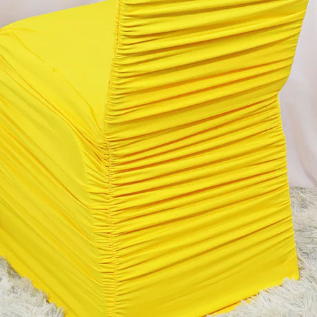 1 Piece Canary Yellow Ruffle Chair Cover, Rouge Spandex for Banquet Chairs