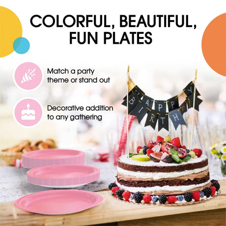 1000 Count Pink Disposable Paper Plates Party Supplies 7 Inch