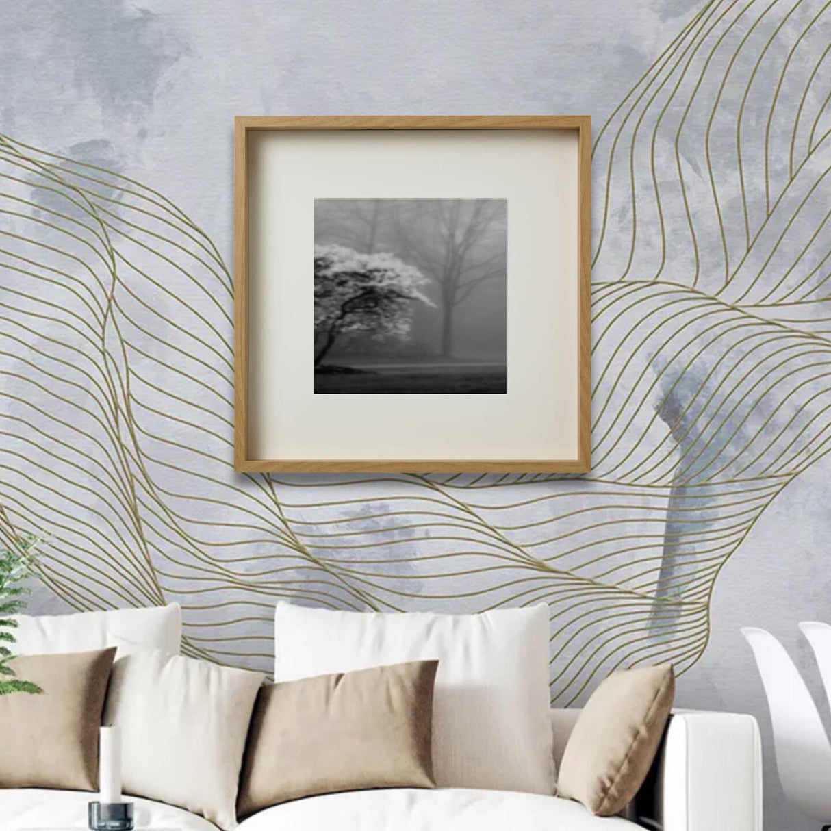 19¾x19¾" Oak Effect Frame with Mount – Deep Frame, No-Nail Hanging, Gallery Ready