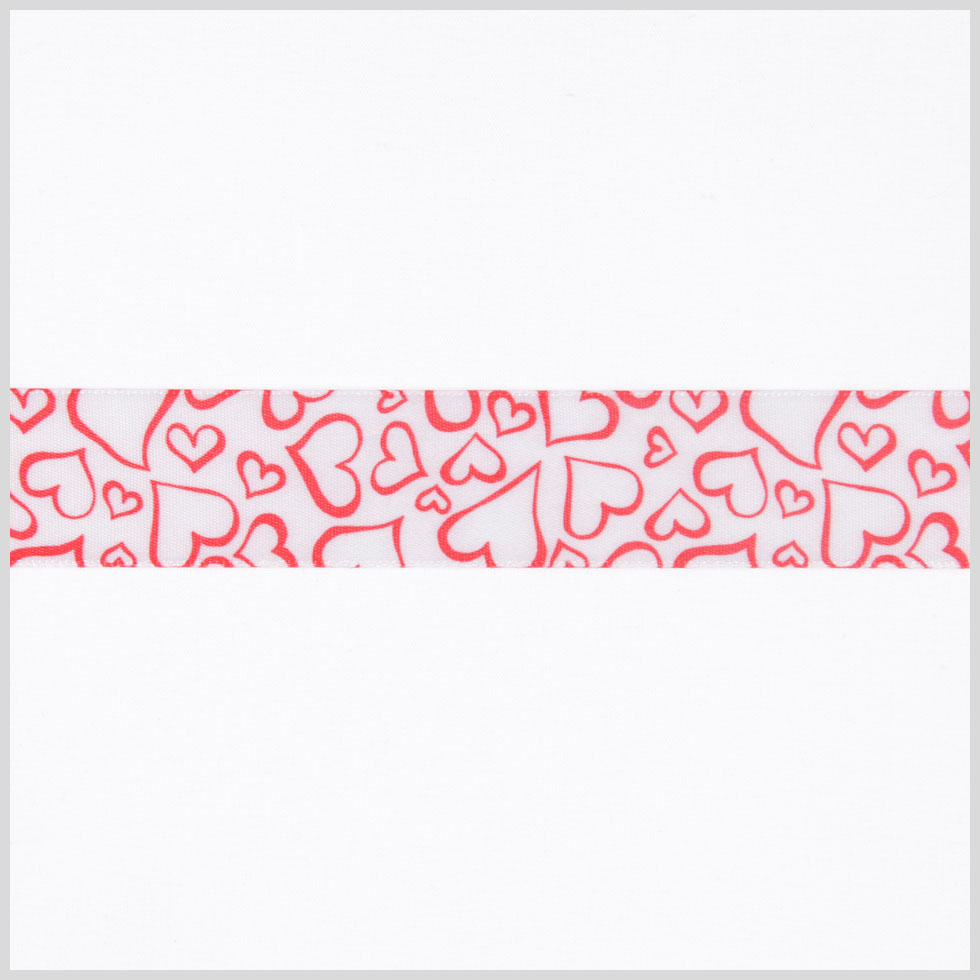 7/8" White/Red Printed Satin Ribbon