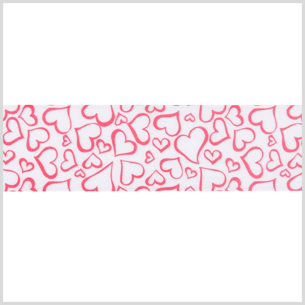 1.5" White/Red Printed Satin Ribbon
