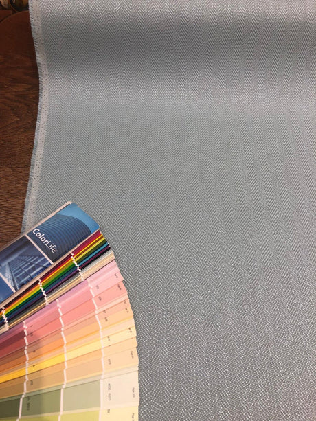 Fabricut Micheal Cloud Blue Herringbone Polyester Fabric - Cloud Blue Herringbone, 56" Width (1 Yard)