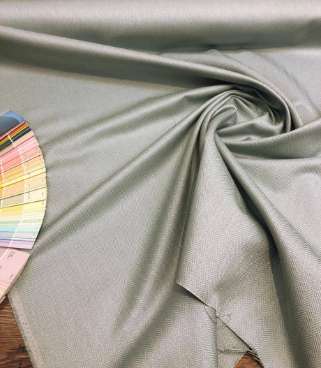 Fabricut Micheal Cloud Blue Herringbone Polyester Fabric - Cloud Blue Herringbone, 56" Width (1 Yard)