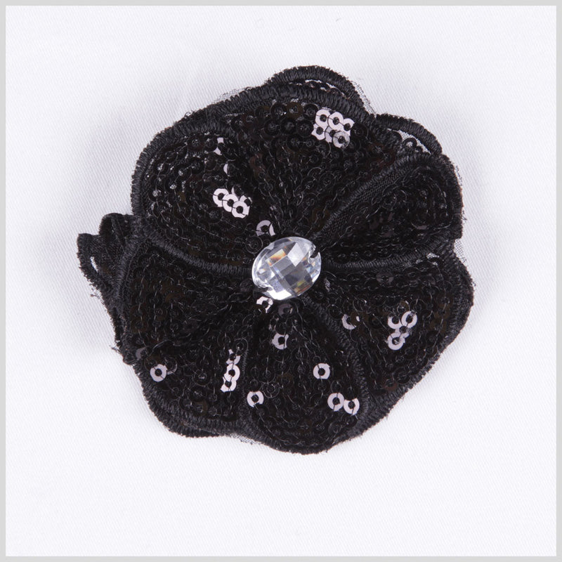 Black Sequin Flower Brooch