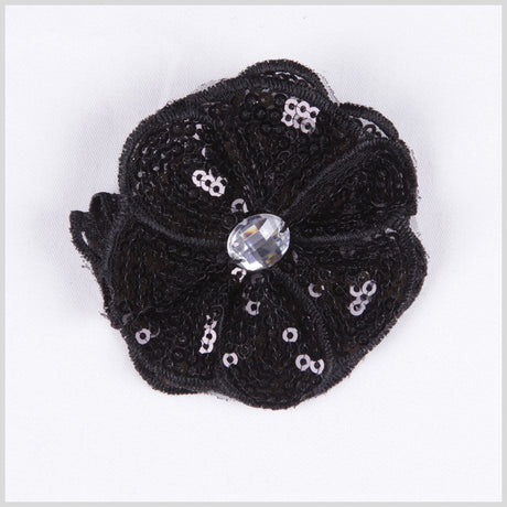 Black Sequin Flower Brooch