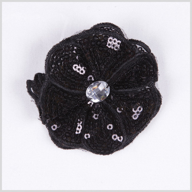 Black Sequin Flower Brooch