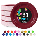 50 Count Burgundy Paper Plates Elegant Disposable Party Celebrations for Events 7"