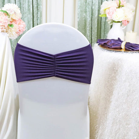 10 Pieces Eggplant Ruffled Spandex Chair Bands for Elegant Wedding Decor 8x13 inches